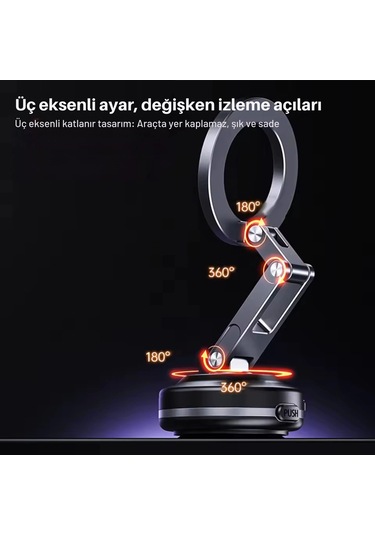 Shopytech X63 Alüminyum Alaşımlı Manyetik Araç Telefon Tutucu 360 Çok Eksenli Vakum Tabanlı Type-c 1 Adet