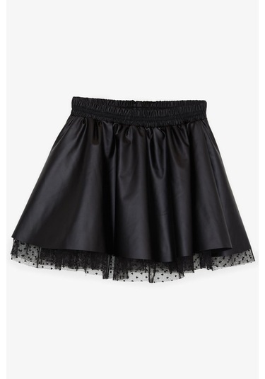 Breeze Kız Çocuk Deri Etek Tüllü Beli Lastikli 8-12 Yaş, Siyah Siyah