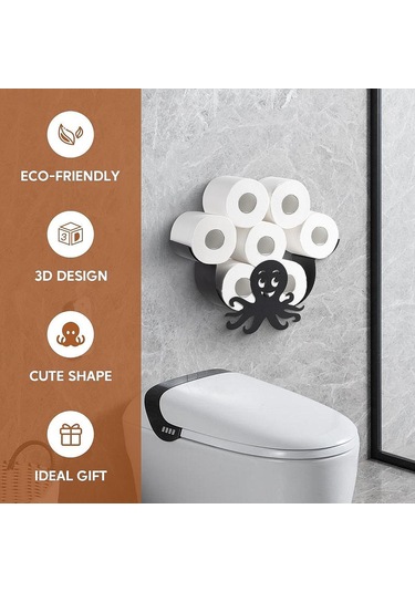 Homyl Duvara Monte Ahtapot Tuvalet Kağıdı Depolama Rafı Siyah