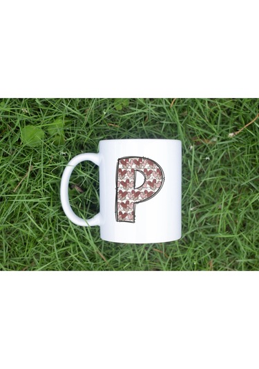 P Harfi Aşk Temalı Kupa - Kalp Desenli Kişiye Özel Romantik Sevgililer Günü Kahve Kupası Beyaz