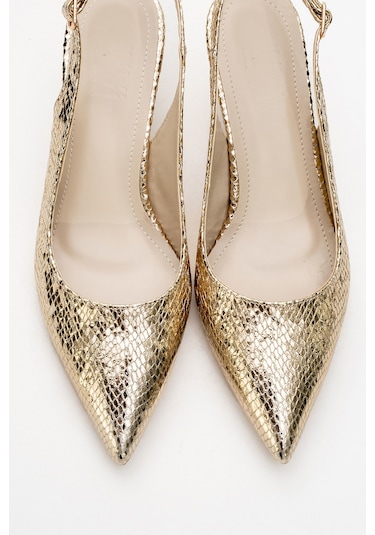 Luvishoes Value Altın Desenli Kadın Topuklu Ayakkabı Altın