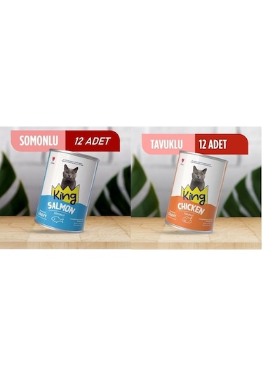 Kking Sos İçerisinde Et Parçacıklı Tavuklu Ve Somonlu Kedi Konservesi 400 Gr 24 Adet