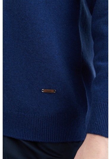 Erkek V Yaka Basic Yün Kazak İndigo İndigo