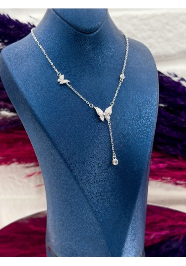 925 Ayar Gümüş Özel Tasarım Kelebek Modeli Zarif Kadın Kolye Gümüş