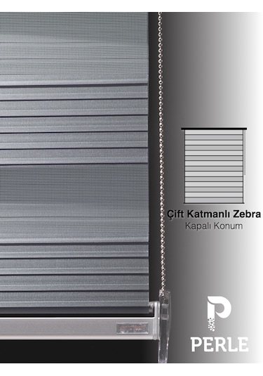 Br Perle Pliseli Açık Gri Renk Zebra Perde Yüksek Kalite Alüminyum Kasa Açık Gri