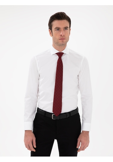Cacharel Beyaz Slim Fit İtalyan Yaka Klasik Gömlek