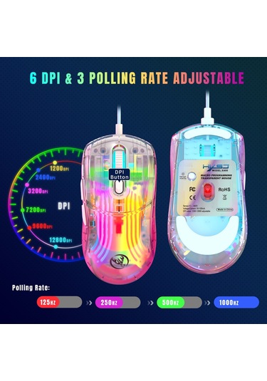 Cbtx Hxsj X400 12800 DPI 6 Tuşlu Kablolu Şeffaf RGB Oyuncu Mouse
