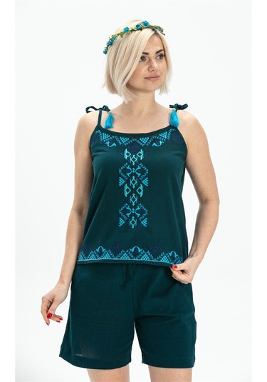 Askılı Şile Bezi Atiye Bluz Petrol Ptrl