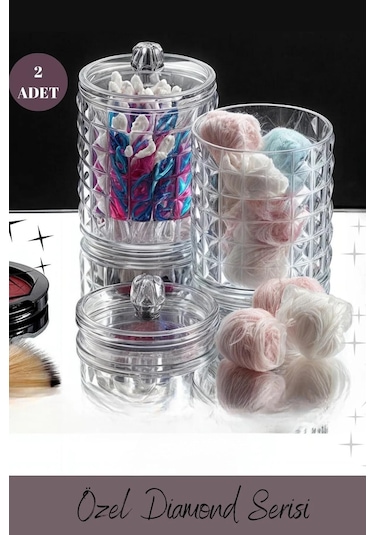 2' Li Silindir Kapaklı Pamuk Organizeri Makyaj Organizeri