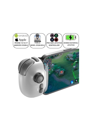 Polham İos & Android Uyumlu Type-c Mobil Oyun Kolu Pro Joystick 400mah Bataryalı Gamepad, Tak Çalıştır