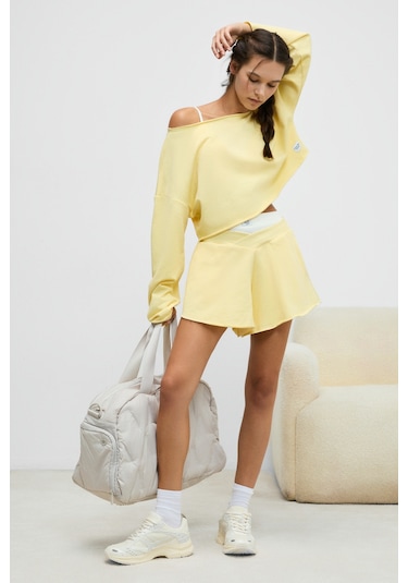 Urban Beat Cybele Kadın Kayık Yakalı Oversize Uzun Kollu Sarı Sweatshirt Sarı