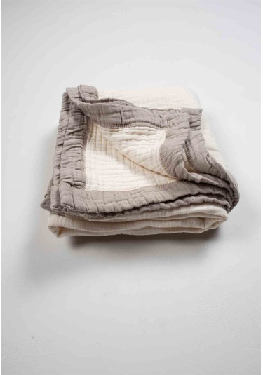 Cigit Kalın Biyeli Dört Kat Ham Battaniye 85x90 Cm Vizon Krem