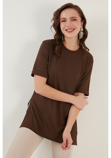 Lela Oversize Bisiklet Yaka Yırtmaç Detaylı Bayan Bluz 5863683 Kahve Lela Oversize Bisiklet Yaka Yırtmaç Detaylı Bayan Bluz 5863683 Kahve