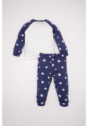 DeFacto Erkek Bebek Pijama Takımı Yıldız Desenli Uzun Kollu Penye Üst Beli Lastikli Uzun Alt D6809A5NSPR160 Mor