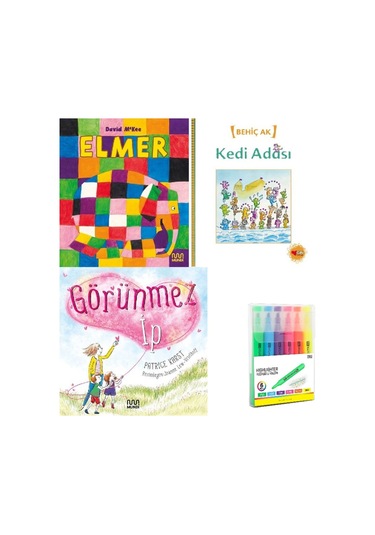 Elmer + Kedi Adası + Görünmez İp / 3 Kitap Set Kalem Set Hdy