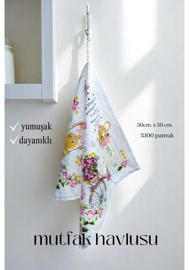 6lı Paket Baskılı Beyaz Mutfak Havlusu Modeli Çok Renkli