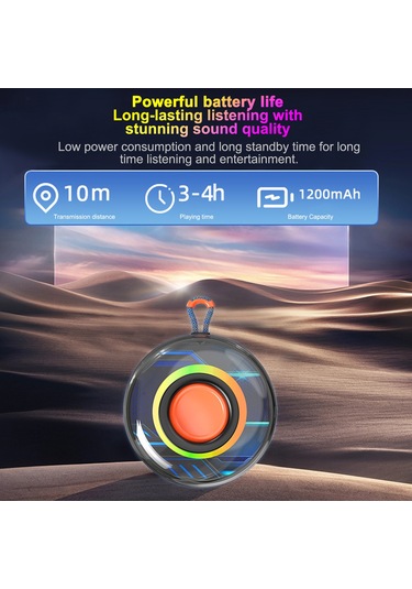 Vkemall Şeffaf Su Geçirmez Taşınabilir Bluetooth Hoparlör, Güçlü Bass, 1200mah Pil, Bluetooth 5.3, Askı Tasarımı, B1 Modeli