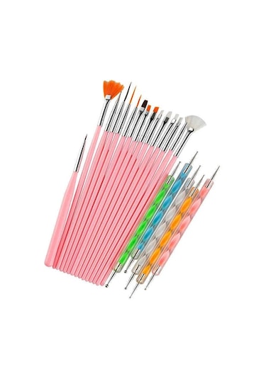 Ecoform Nail Art Tırnak Süsleme Desen Fırça + Dot Kalem Seti Pembe 20'li