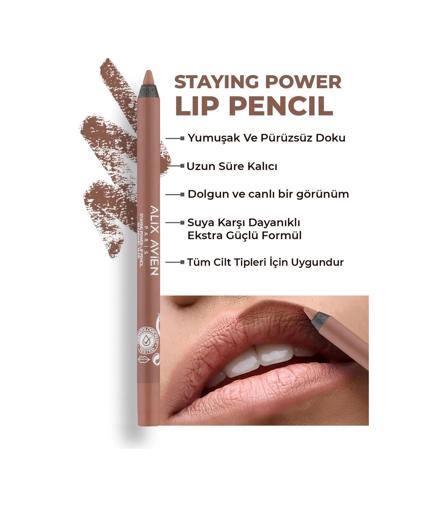 Alix Avien Suya Dayanıklı Uzun Süre Kalıcı Dolgunluk Etkili Yumuşak Uçlu Dağılma Yapmayan Dudak Kalemi Seti