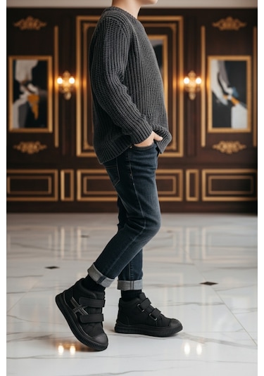 Muggo Nemo Çift Cırtlı Unısex Çocuk Bot Siyah