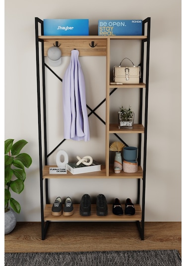 Aria Vestiyer Dekoratif Askılık Portmanto Çok Amaçlı Raf Atlantik Çam