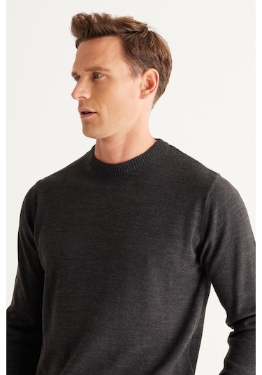 Altinyildiz Classics Erkek Antrasit-Melanj Standart Fit Normal Kesim Bisiklet Yaka Triko 4A4923100001ANMS Antrasit