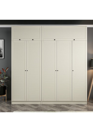 Kale 5 Mebran Panjur Kapaklı 2 Çekmeceli Dolap Ve Yüklük Kumtaşı 235cm Bej