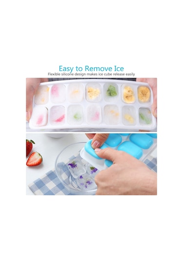 Geeksen 14 Izgaralı Silikon Buz Kalıbı Tepsisi Sıçramaya Dayanıklı Çıkarılabilir Kapaklı Ev Yapımı Buz Kalıbı Preslenmiş Buz Küpü Makinesi Okyanus Mavisi 14 Izgaralı Kapaklı 25,4 Çok Renkli