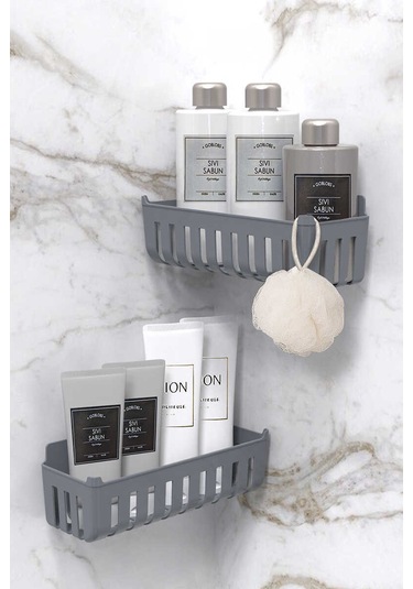 Primanova Deby 2'li Yapışkanlı Banyo Rafı Gri Gri