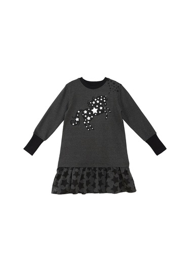 Denokids Mshb&g Yıldızlı Unicorn Antrasit Kız Çocuk Elbise Çok Renkli