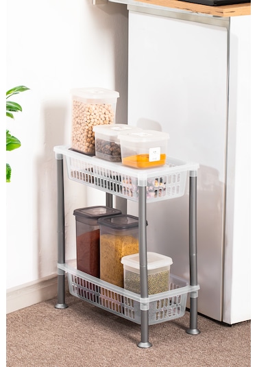 Porsima 5157 2 Katlı Raf - Çok Amaçlı 2 Katlı Evye Altı Düzenleyici Dolap Içi Tezgah Altı Organizer Şeffaf