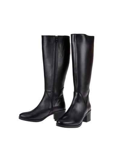 Pullman Hakiki Deri Alçak Topuk Kadın Çizme Sk-92900 Siyah-siyah Siyah