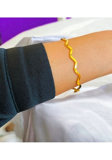 Altın Renk 6 Adet 22 Ayar Kaplama Zikzak Ajda Bilezik Bileklik 22 Cm. - 3288-6 Çok Renkli