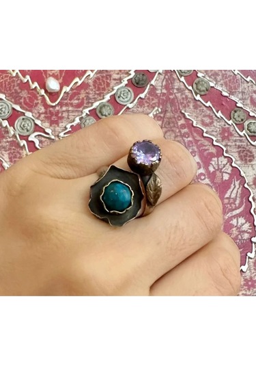 Allahverdi Türkmen Turkuaz Amatist Gümüş Yüzük