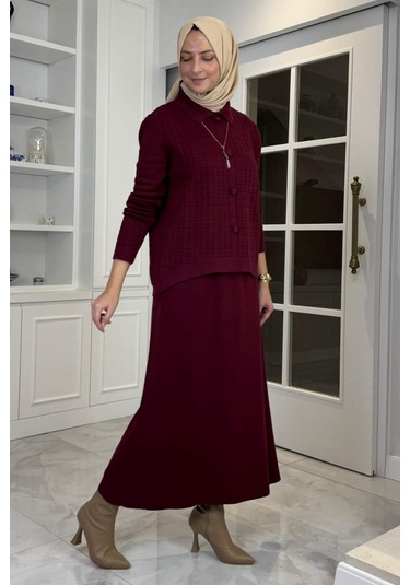 Kumsal Triko Takım Bordo Çok Renkli