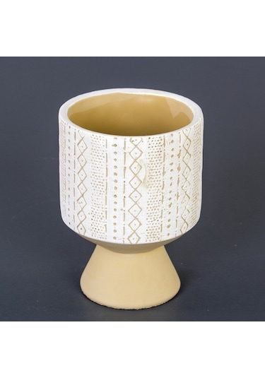 Euro Flora Motifli Yuvarlak Beton Saksı 12X19 Cm
