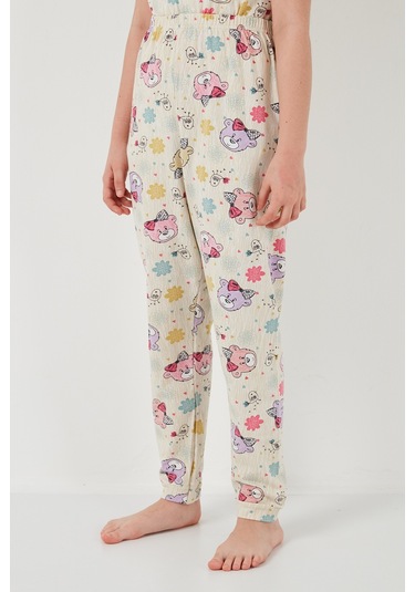 Lela % 100 Pamuk Bisiklet Yaka Kısa Kollu Kız Çocuk Pijama Takımı 6651004 Bej