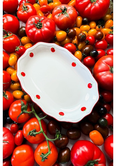 Rakle x Bengi Kurtcebe Pomodoro Stoneware 2'li Kayık Sunum Tabağı Seti 25 cm