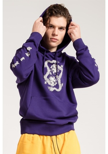 Jahr Marc Dragon Baskılı Mor Oversize Erkek Sweatshirt Mor