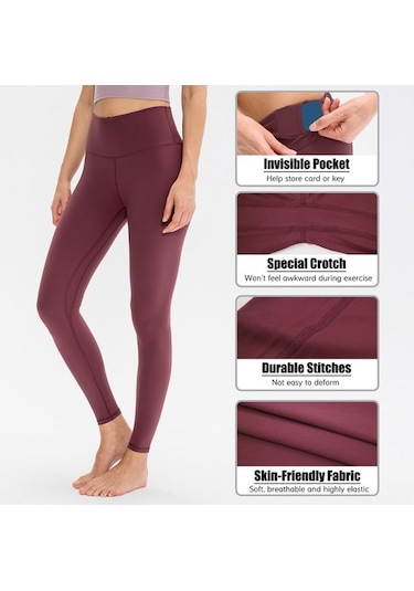 Fortunelane Kadınlar İçin Yüksek Bel Gergin Quick-dry Yoga Taytları, Hızlı Cüzdanlı, Spor Ve Koşu İçin Mor Mor