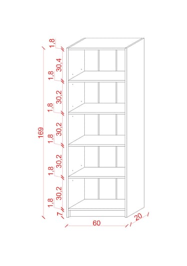 Asra Trend 5 Raflı Kitaplık K002 %100 MDF Modern Ofis Çalışma Odası Dosya Rafı Petra