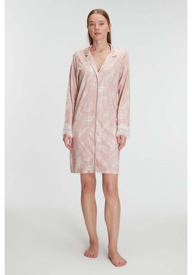 Cottonmodal Uzun Kol Gecelik Gül