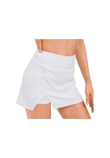 Fortunelane Yüksek Bel Spor Etek Kısa Şortlu, Anti-slip Hızlı Kuruyan, Yoga Tenis Golf İçin, Sırtı Kapanan Kadın Spor Giyimi Beya Beyaz