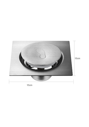 Pres Tipi Yer Sifonu Pedallı Yer Sifonu Yer Süzgeci Duş Kare Banyo Örtüsü 15x15cm Gümüş