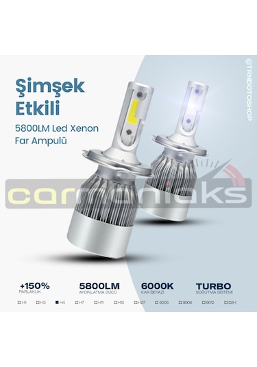 C6 Serisi Led Xenon Far Ampulü Şimşek Etkili 5800Lm Chip On Board 533060281