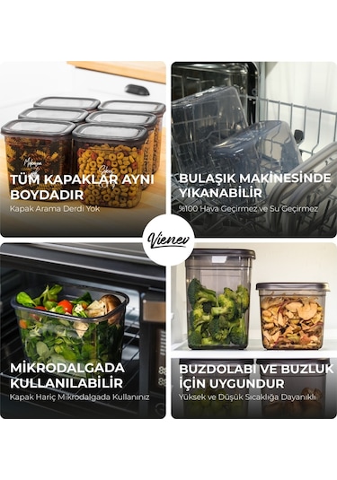 Vienev Beyaz Serigrafi Etiketli 8li Peggy Dikdörtgen Baharatlık Seti 800 ML Antrasit