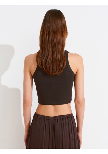 Dilvin 21104 Fitilli Crop Top-koyu Kahve Koyu Kahve