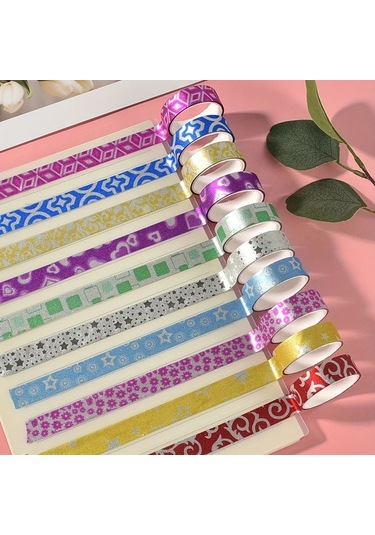 Honeybeeshop 50 Adet Çok Renkli Altın Tozlu Simli Bant Dıy El Yapımı Süsleme Etiketleri