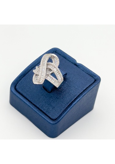 Livora Jewelry 925 Ayar Gümüş Baget Taşlı Pırlanta Montür Kadın Yüzük Gümüş