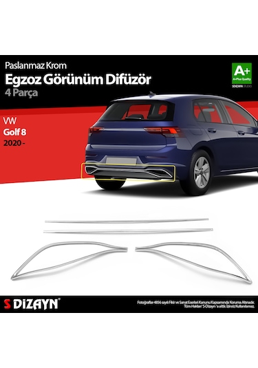 S-dizayn Vw Golf 8 Egzoz Görünümü Difüzör 4 Prç. 2020 Üzeri